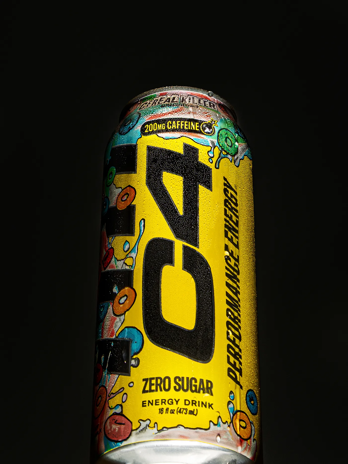C4 Cereal Killer can against a dark background