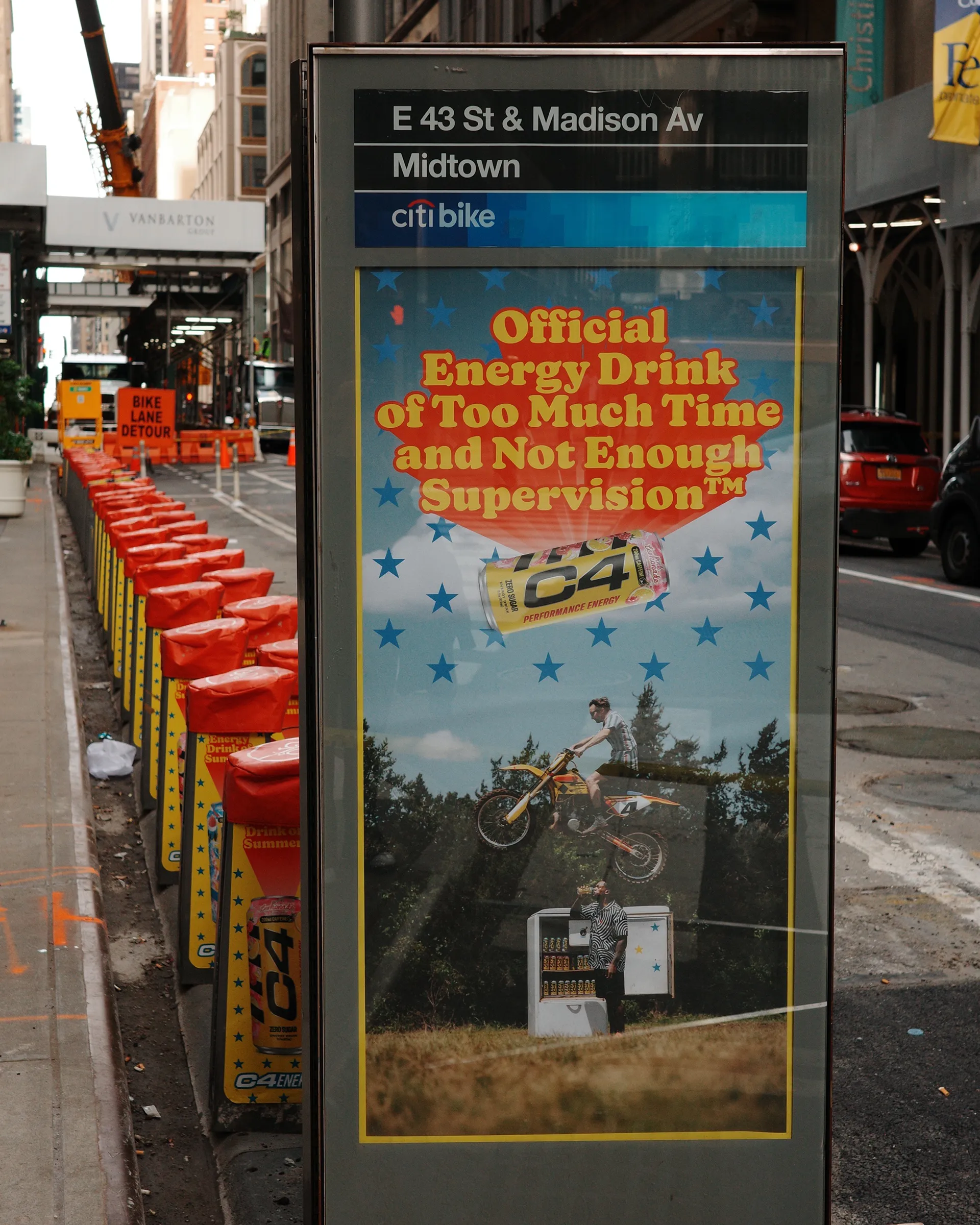 C4 Energy out-of-home campaign at a Citi Bike station in Midtown Manhattan