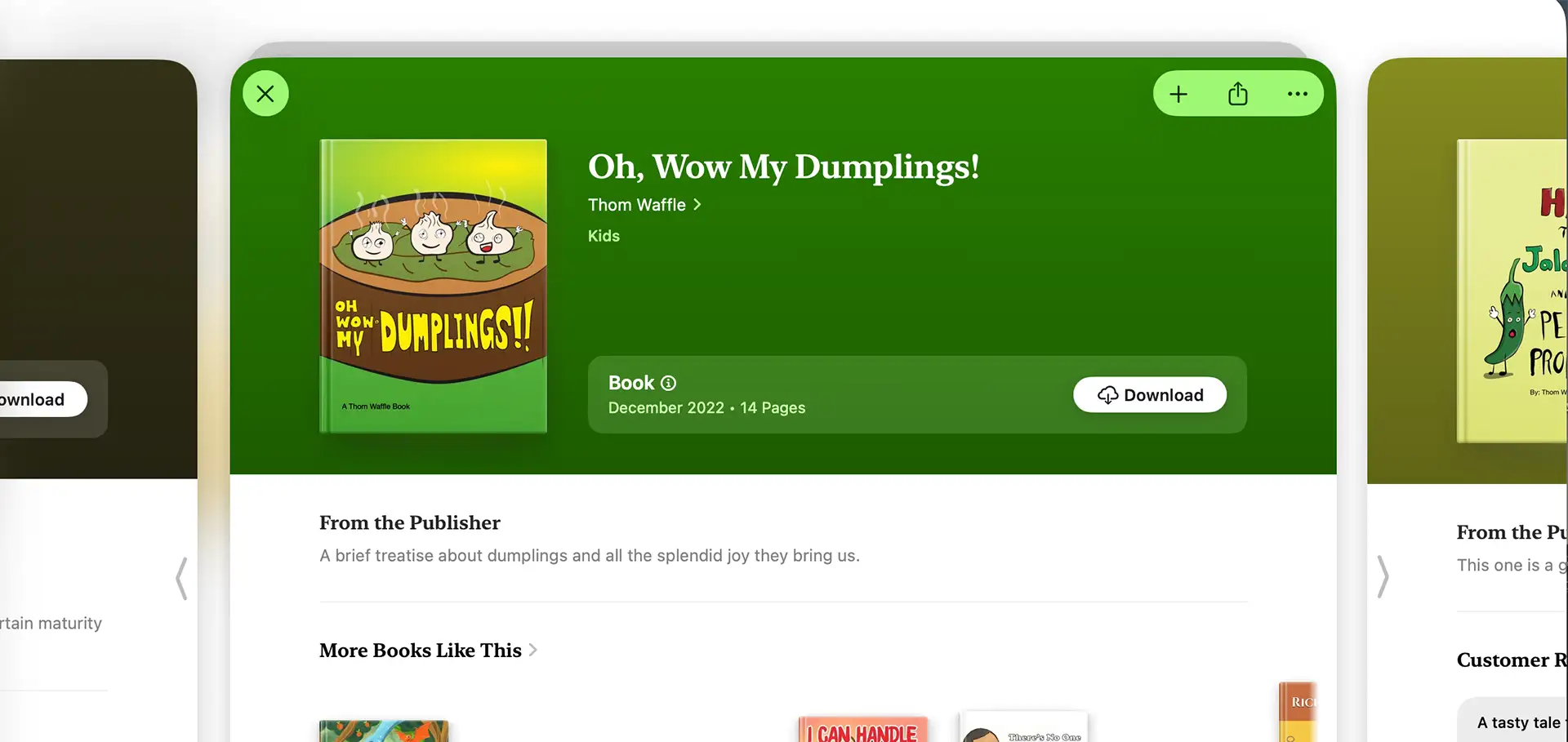Thom Waffle Apple Books storefront featuring Oh Wow! My Dumplings